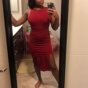 Red midi dress with front leg slits